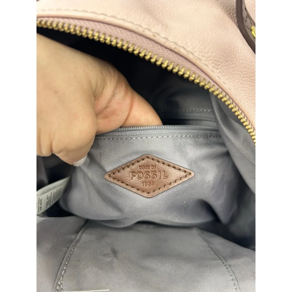 Fossil Studded Light Pink Backpack Brown Straps Gold Hardware Wallet Set
